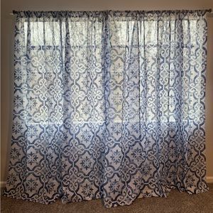 Set of 4 Blue Patterned Curtain Panels